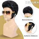 Bettecos 4pcs Set 50s Rock Wig with Sunglasses and Necklace for Men Singer Rocker Costume Wigs for Cosplay Halloween Party (Adults)