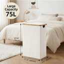 efluky Slim Laundry Basket with Lid, Narrow Laundry Hamper with Removable Bag, Skinny Dirty Clothes Basket with Bamboo Handles for Bathroom, Bedroom & Laundry Room, 75L Beige
