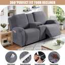 VANSOFY Recliner Loveseat Cover with Middle Console Stretch Reclining Sofa Slipcover for 2 Seat Jacquard Reclining Couch Sofa Covers Furniture Protector with Elastic Straps Bottom (Dark Gray)