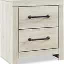 Signature Design by Ashley Cambeck Farmhouse Industrial 2 Drawer Two Drawer Nightstand with 2 Slim-Profile USB Charging Stations, 24.37" Tall, Whitewash, 21.69" W x 15.31" D x 24.37" H