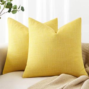MIULEE Pack of 2 Decorative Linen Burlap Pillow Covers Farmhouse Boho Accent Pillowcases for Sofa Car Couch Bedroom Living Room Decor 18x18 Inch Yellow
