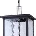 Ocino 3-Light Outdoor Pendant Light, Black Finish with Adjustable Chain Height and Textured Glass, Wet-Rated Lighting Ideal for Porches, Patios, Entryways