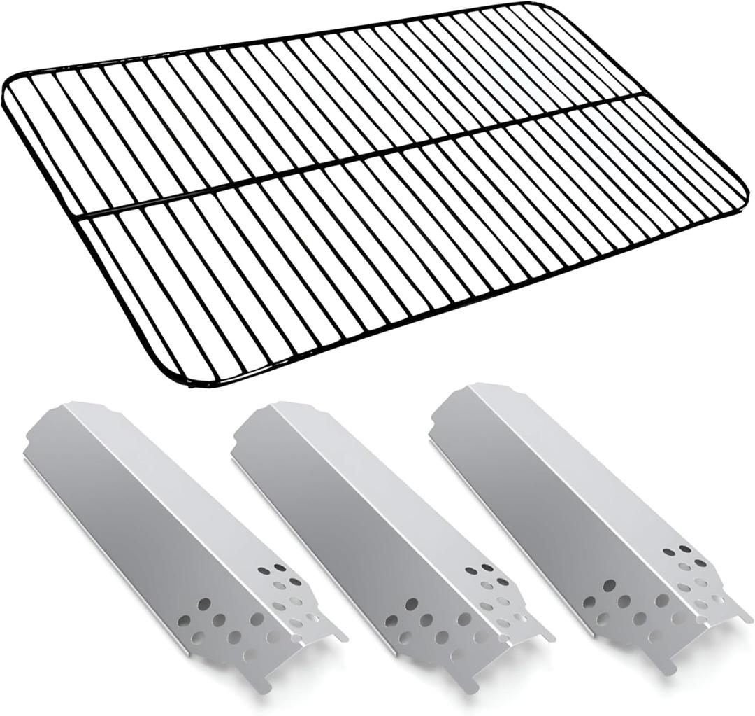 Set of Porcelain Steel Cooking Grid and Three Stainless Steel Replacement Heat Plates for Charbroil Classic 360 3 Burner, G215-0203-W, G305-0006-W1, 463742418 Charbroil Classic 3 burner