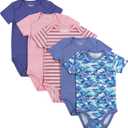 Hanes Baby Bodysuits, Ultimate Flexy Short Sleeve for Boys & Girls, 5-Pack (0-6 Months, Purple/Pink)