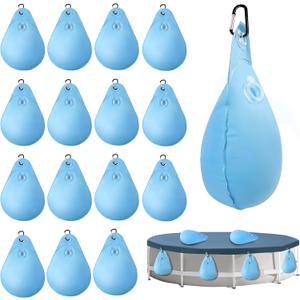 UQM 16 Pack Large Pool Cover Weights with Hooks, Leakproof Swimming Pool Cover Hanging Bag Thick PVC Pool Water Bags, Antifreezing Winter Pool Tarp Weights for Above Ground Pool Cover