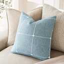 Foindtower Pack of 2 Decorative Faux Linen Jacquard Check Throw Pillow Covers Farmhouse Cushion Cover with Grid Textured Accent Pillowcase for Couch Sofa Living Room Home Decor,1616 Inch,Light Blue
