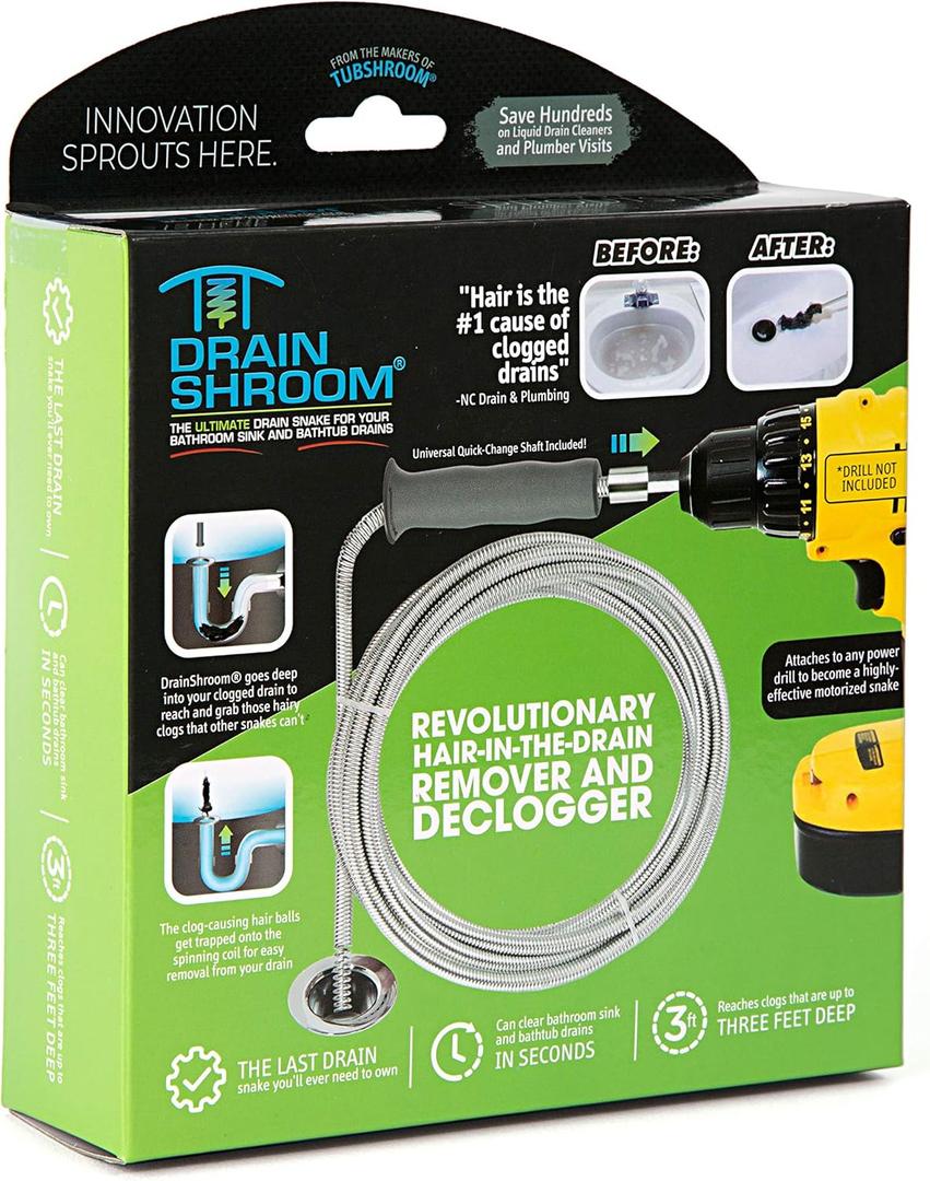 DSSNK070 Revolutionary Tub and Sink Snake Auger Clog Remover for Bathroom Drains, 42 Inch, Stainless