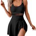ASOOX Women's One Piece Swim Dress Tummy Control Bathing Suits Coverage Swimsuit with Hollow-Outs Design, M/L