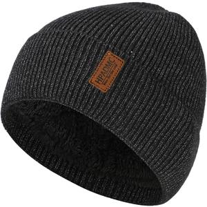 Winter Beanie for Men Women: Polar Fleece Lined Beanie Soft Warm Knitted Hat Ski Stocking Cuffed Cap for Cold Weahter (One Size, Charcoal Black)