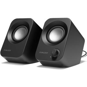 Speaker - 14W Stereo PC Speakers, USB Powered, Compact Size with 30 Tilt Design, Volume Dial Control, for Desktop, Laptop, Monitor, Gaming Consoles, Black