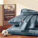 Bedsure 100% Giza Egyptian Cotton Sheets Queen Size - Luxury Hotel Sheets 18" Deep Pocket with 4 Corner Straps,PureWoven Soft & Beathable Sateen Weave Bedsheets (Dusty Blue, Queen)