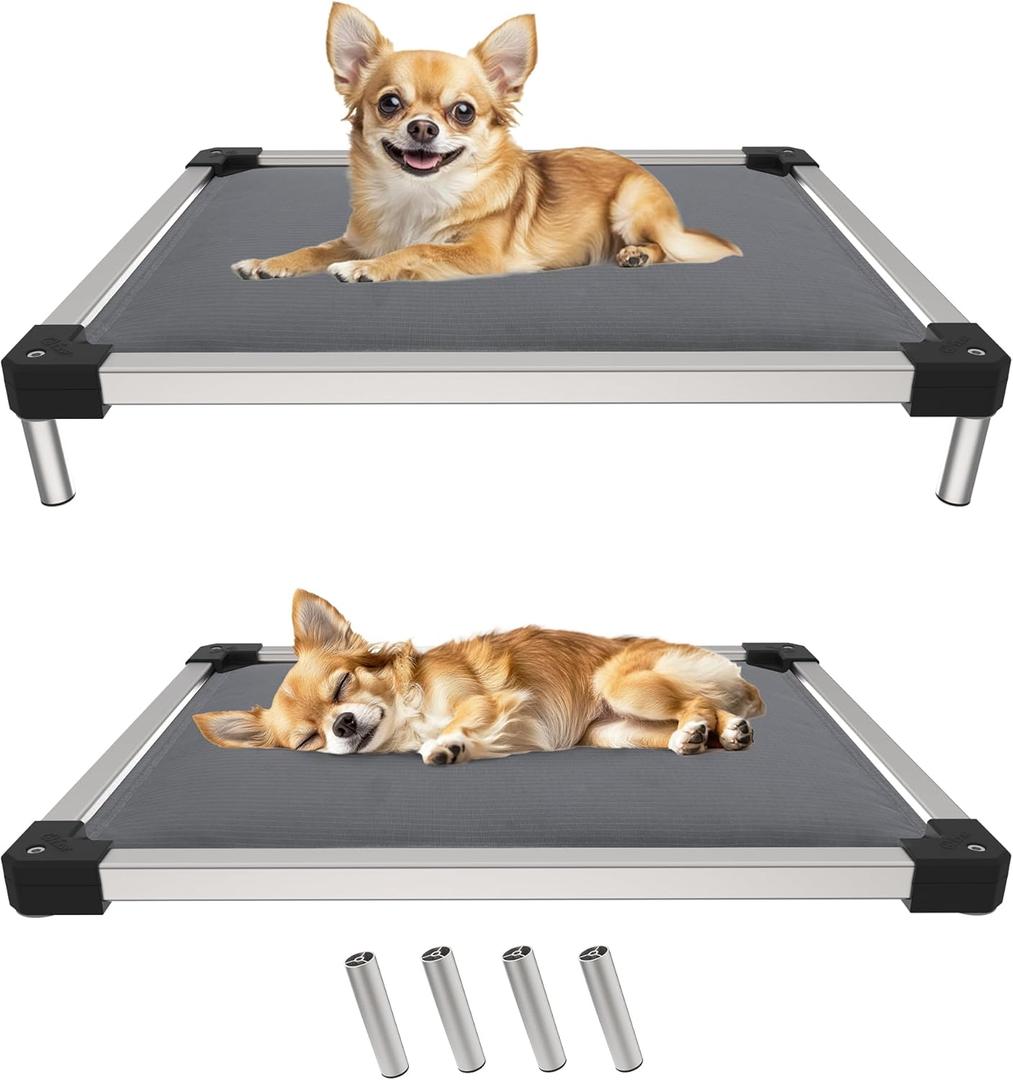 FXW TitanNest Chew-Proof Elevated Dog Bed, Padded Cot for Outdoor/Camping/Indoor Use, Durable & Washable Pet Bed for Puppy and Small Dogs, 24-Inch, Grey