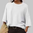 ZDC Women's Oversized Sweaters Summer Short Sleeve Casual Cropped Tops Lightweight Loose Fit Knit Pullover (M)