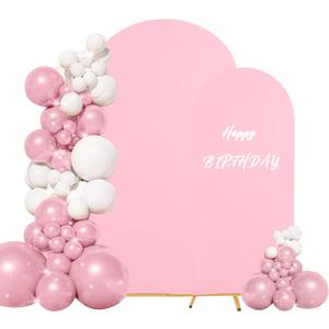 Set of 2 Wedding Arch Cover 2-Sided Round Top Spandex Fitted Arch Backdrop Cover for Birthday Party Baby Shower Wedding Arch Stand Decor7.2FT, 6FT, Pink