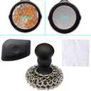 316 Upgraded Chainmail Scrubber with Silicone Handle Cast Iron Cleaner for Cast Iron Grill Pan Skillet Wok Bakeware Ergonomic to Hold Easy to Use Dishwasher Safe, Scrubber + Scraper + Towel (Black)