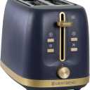 West Bend Timeless 2-Slice Toaster with 7 Browning Levels, Bagel/Waffle/Defrost Settings, High-Lift Lever, Anti-Jam, Easy-Clean Crumb Tray, 2-Slice, Blue/Gold