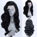 Black Long Wavy Hair Synthetic Lace Front Wigs Glueless Natural Hairline Heat Resistant Fiber Hair Free Part Lace Wigs for Women Cosplay Daily Wig