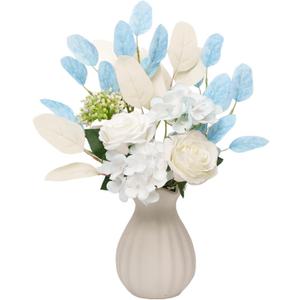 Blue Silk Flowers, Fake Flowers in Vase, Blue and White Flowers, for Home Decor, Room Decor, Bathroom Decor, Dining Table Centerpiece, Flower Arrangements for Table