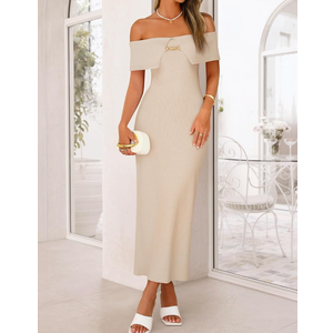ZESICA Women's Off Shoulder Bodycon Maxi Dress 2026 Summer Ribbed Knit Cocktail Party Formal Sweater Dresses White Medium