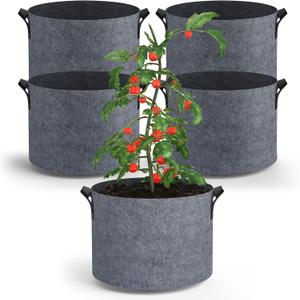 5-Pack Grow Bags 25 Gallon Thickened Plant Grow Bags Multi-Purpose Nonwoven Fabric Pots with Durable Handles, Outdoor Garden Plant Pots for Fruits Vegetables Flowers Herb Bonsai Plants, Gray