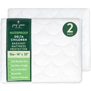 Joey + Joan Waterproof Bassinet Mattress Pad Cover Compatible with Delta & Simmons Bassinet 2 Pack Quilted Mattress Protector Made from Ultra Soft Bamboo Viscose Terry 16" x 32"