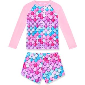 Girls Rash Guard Swimsuit Two Piece Long Sleeve Bathing Suits