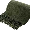 BATTILO HOME Olive Green Throw Blanket for Couch Bed Sofa, Soft Cozy Chenille Throw Blanket with Fringe Tassels, Lightweight Knit Throw Blanket for Home Decor, 50"x60"