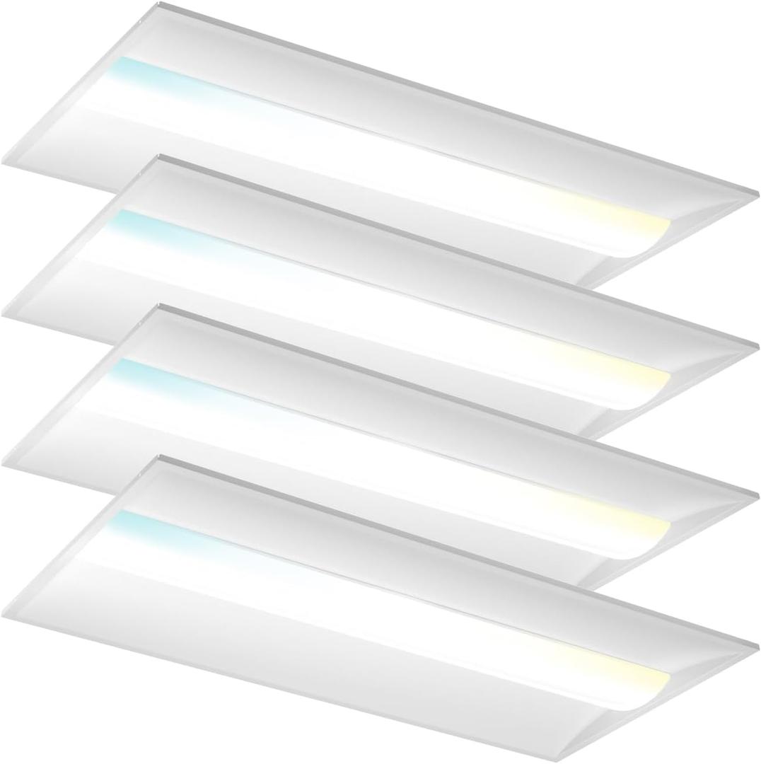 OKQ 2x4 LED Troffer Center Basket Panel Light,72/60/50/40/30W-Up to 10800Lumens,5 Color Options 3000K-6500K,0-10V Dimmable Drop Ceiling Lights,Damp Rated,120-277V, DLC Premium (4 Pack)