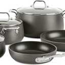 All-Clad HA1 Hard Anodized Nonstick Pots and Pans Set Non Stick Cookware Sets, Oven Broiler Safe 500F, Black (8-Piece)