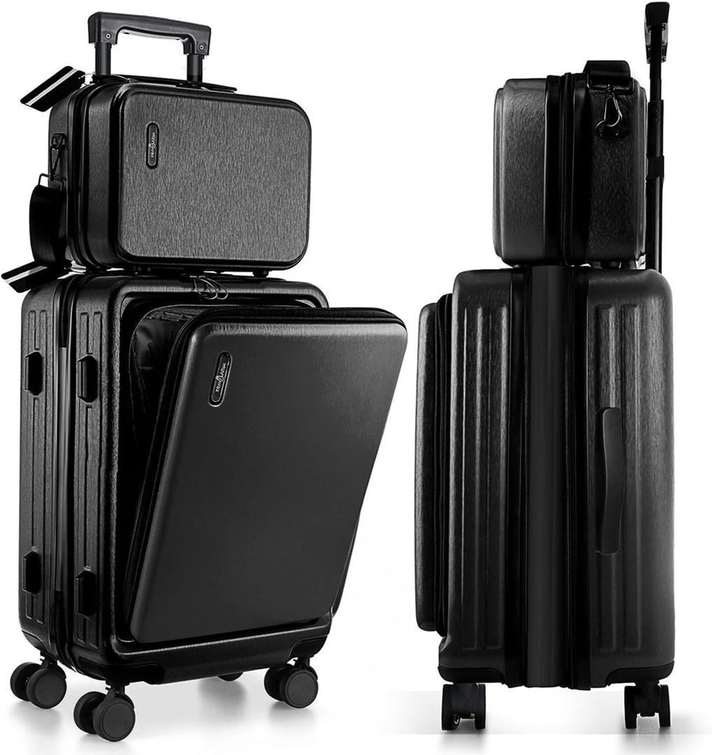 TravelArim 22 Inch Carry On Luggage, Carry On Suitcase with Wheels, Hardside Luggage Carry-On, Expandable Black Small Suitcase, Hard Shell Carry-on Luggage, Spinner Luggage with Cosmetic Bag