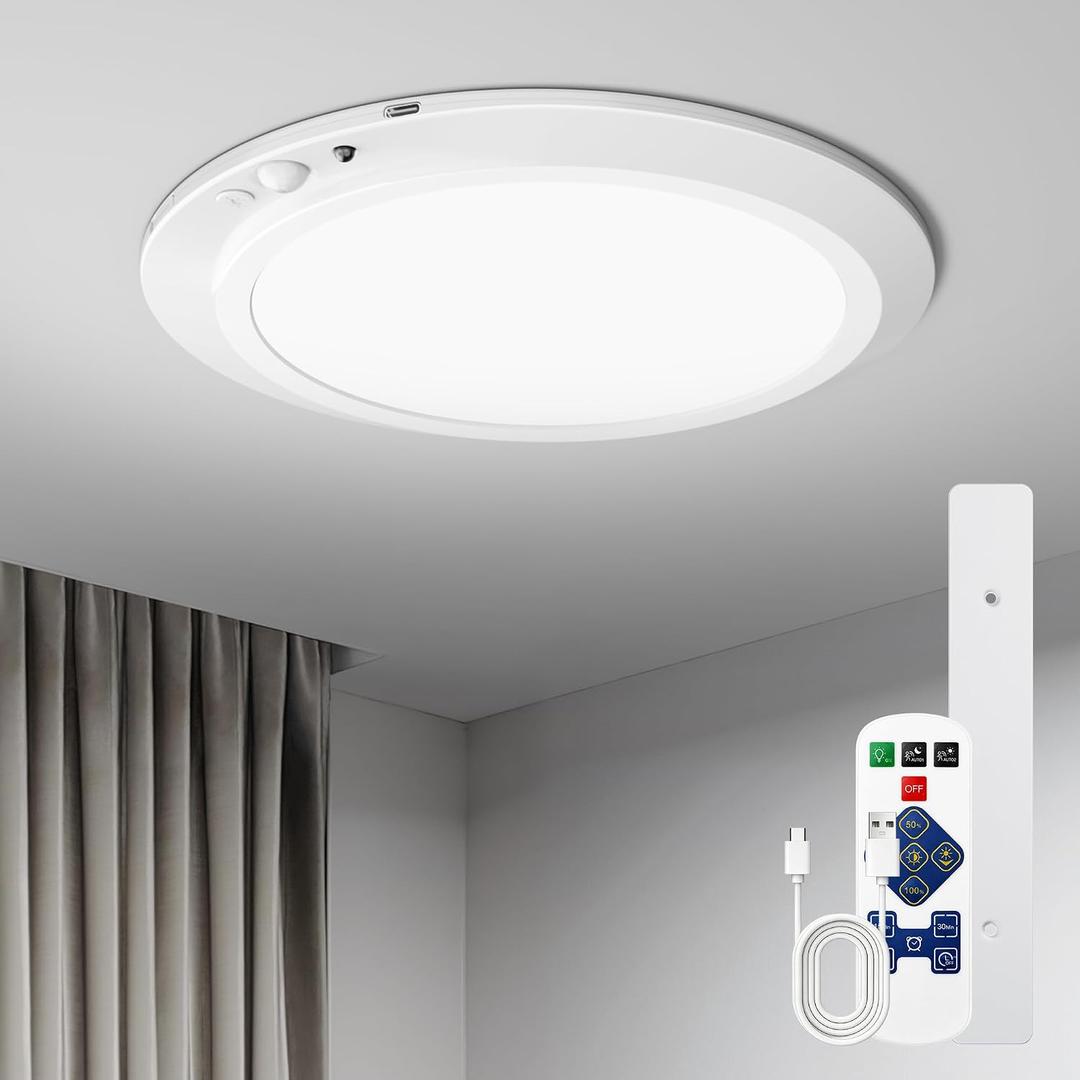 Homelist 12000mAh Rechargeable Motion Sensor Ceiling Light, Shower Lights for Inside, Magnetic Battery Operated Ceiling Light with Remote for Renters Closet, Porch, Hallway, 3 Color Temperatures
