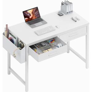 DLisiting 32 Inch Small White Desk with 2 Drawers, Study Writing Computer Desk with Storage Drawer for Bedroom Home Office, Vanity Table Without Mirror for Girls Small Spaces, 31.5"