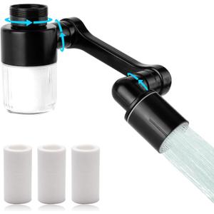 1080 Swivel Faucet-Extender Sink-Aerator - 2 Mode Splash Water Filter Extension, Kitchen Bathroom 360 Rotatable Spray Attachment, Multifunctional Universal Robotic Arm -Wash Hand/Hair/Face (Black)