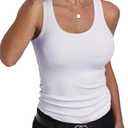 GEMBERA Womens Scoop Neck Sleeveless Racerback Ribbed Knit Slim Fitted Basic Tank Top Shirt, Large
