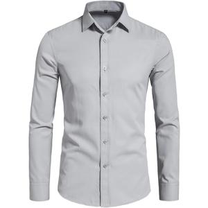 BEILU Stretch Mens Slim Fit Dress Shirts Formal Long Sleeve Button Down Shirts (Large, Light Grey)