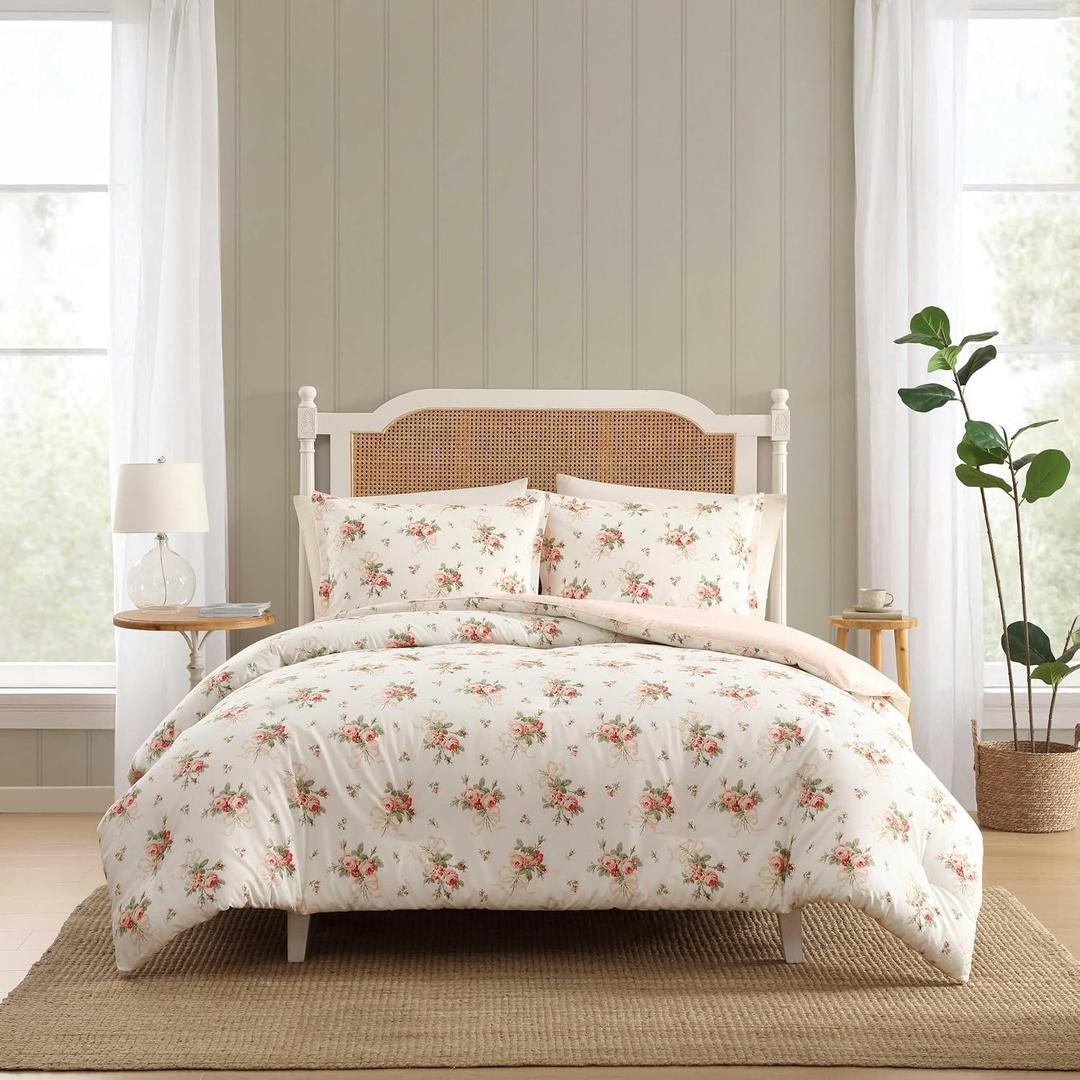 Laura Ashley - King Comforter Set with Shams, Cotton, Reversible