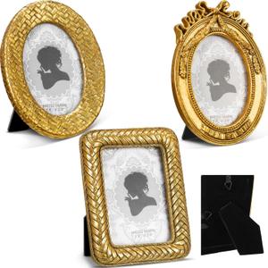 Vicenpal 3 Pcs 2.5 x 3.5 Inch Tiny Picture Frame Small Picture Frames Vintage Oval Photo Frames Gold Vintage Baroque Ornate Antique Photo Display Resin Oval Frame Table Display for Home Wedding
