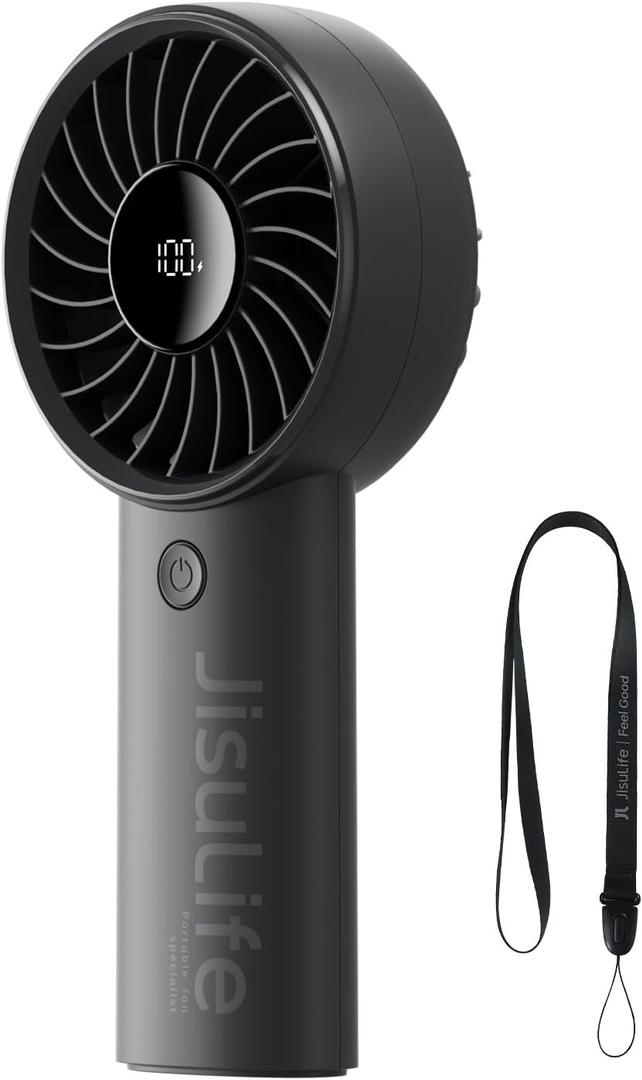 JISULIFE Handheld Fan Life4, 5000mAh Portable Rechargeable Fan, 5-Speed Turbo Wind, 17.5 Hrs Cooling, LED Display, Gifts for Men/Women, Essential for Travel,Beach,Vacation,Makeup,Concerts,Cruise-Black