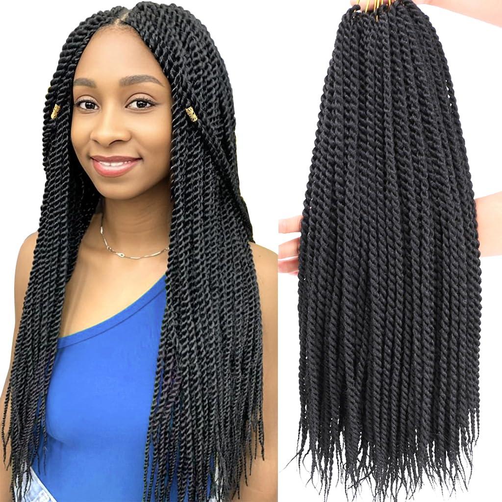 8 Packs Senegalese Twist Crochet Braids Hair for Black Women Havana Twist Crochet Hair Medium Twist Prelooped Synthetic Braiding Hair Extensions (18 Inch Offblack1B#)