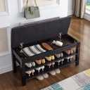 Shoe Storage Bench with Cushion, Entry Bench with Storage Solid Wood Shoe Bench Ideal for Entryway Living Room and Corridor (Black, 39.4'')