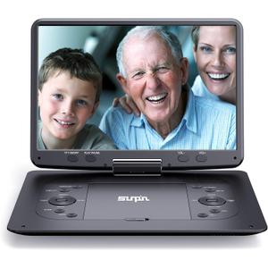 16.9''Portable DVD Player with 14.1''HD Large Screen, 5 Hours Rechargeable Battery, Kids DVD Players for Car Travel, USB/ SD Card/ Sync TV and Multiple Disc Formats, Black