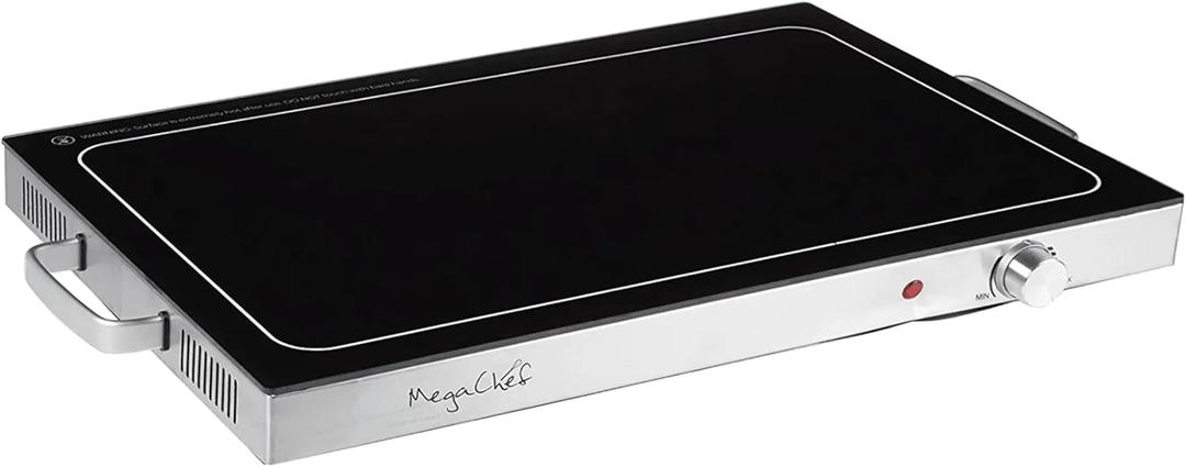 Megachef Electric Warming Tray with Adjustable Temperature Control, 24 in, Silver, Black
