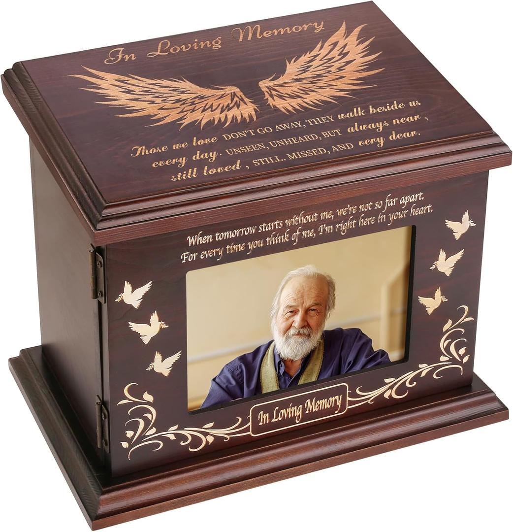 Cremation Memorial Urns for Human Ashes Adult Male Female, Wooden Picture Frame Urns Box and Casket for Men Women Child, Burial Funeral for Ashes