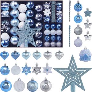 Christmas Ball Ornament Set, 88Pcs Plastic Shatterproof Christmas Xmas Tree Hanging Decorations, for Indoor Home Thanksgiving Halloween Party Decor - Blue/Silver.