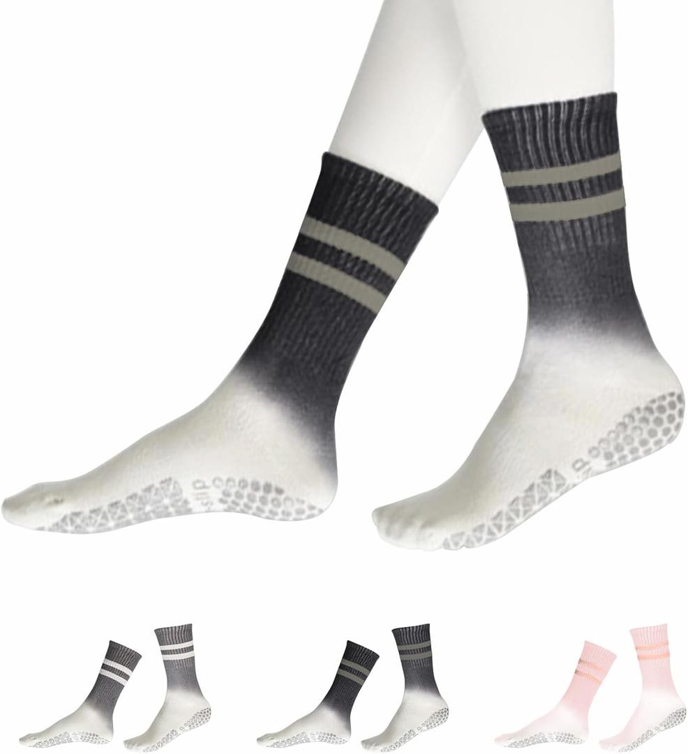 YOZHAKOU Pilates Yoga Socks with Grips for Women，Colorful Non Slip Crew Athletic Socks for Pilates,Ballet,Hospital,Gym.