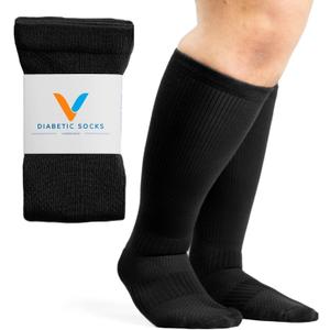 Viasox Compression Socks for Women and Men, Knee High Socks 12-15 mmhg Circulation Support for Flight, Travel (Large, Black)