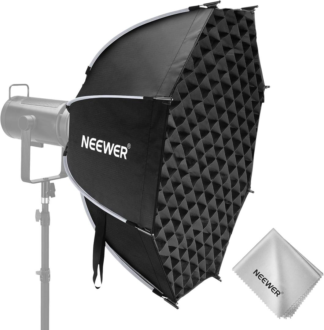 NEEWER 35.4'' Octagonal Parabolic Softbox, Bowens Mount Soft Box Compatible with Aputure 120d Compatible with Godox SL60w Q4 AS600B CB300B Q300 Light, Diffusers, Grid, Bag & Cleaning Cloth, NS92P