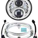 AlyoNed 7 inch Motorcycle LED Headlight DOT Lamp Kit with Mounting Bracket Compatible with Harley Davidson Fatboy Street Glide Heritage Softail Road King Switchback Electra Glide Ultra Classic Chrome