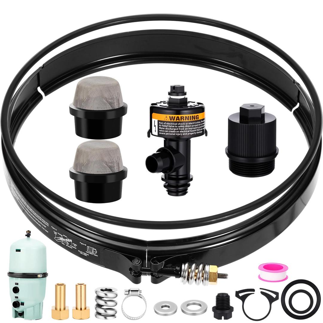 JaGely 190003 Pool Filter Tension Control Clamp Kit & 98209800 Air Relief Valve Compatible with Pentair Fns Plus Include 190030 Drain Plug O-Ring 194997 Nut Replacement 190106z Air Bleeder Screen Cap