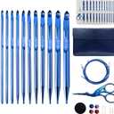 Tunisian Crochet Hooks Set Interchangeable with Case - 26pcs Metal Afghan Knitting Needles Kit 3mm-10mm with Long Cable & Ergonomic Grips, Blue